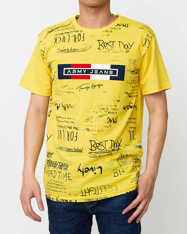 Мужская желтая футболка с принтом - Одежда