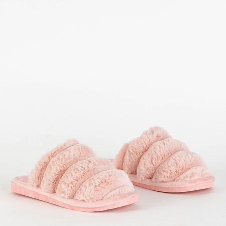 Светло-розовые меховые женские тапочки Puffie