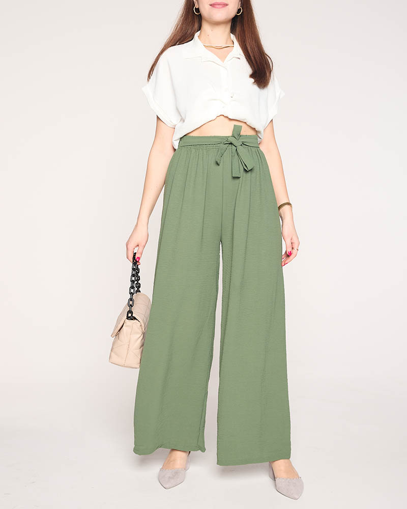 Женские широкие зеленые брюки палаццо - Одежда