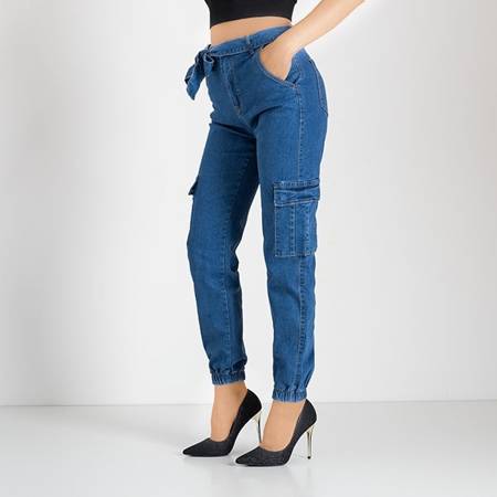 женские синие джинсы карго - Одежда