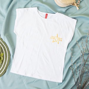 Белая женская футболка с золотой звездой и надписью