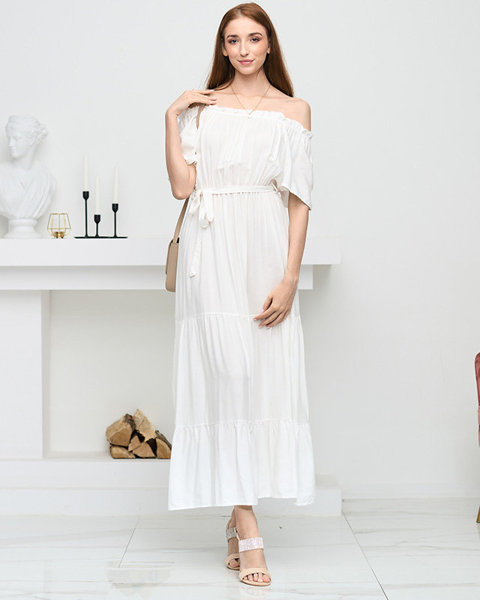 Белое женское платье миди с открытой спиной - Одежда