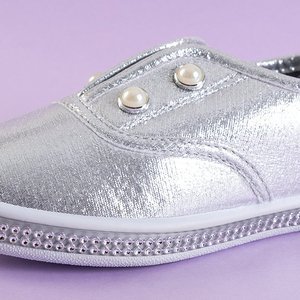 Детские слипоны OUTLET Silver с жемчугом мерин - Обувь