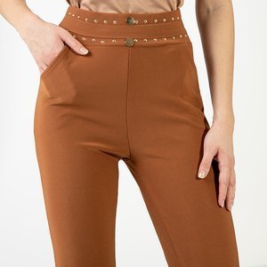 Коричневые женские брюки с отделкой