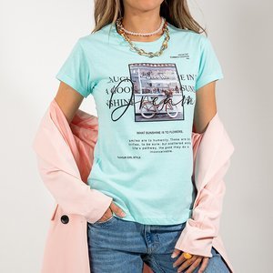 Мятная женская футболка с принтом и надписью (Турция)