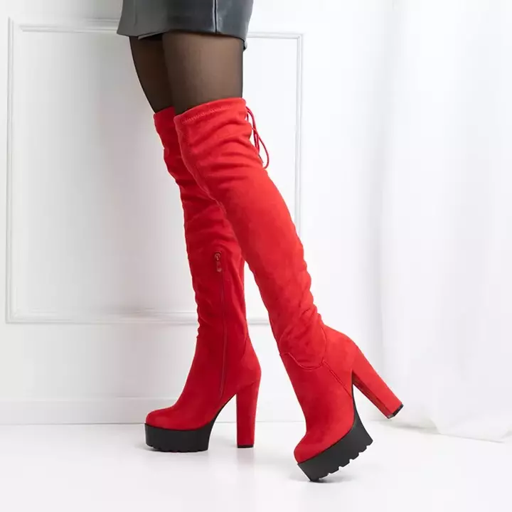 OUTLET Ботфорты на высоком каблуке красного цвета Numi - Обувь