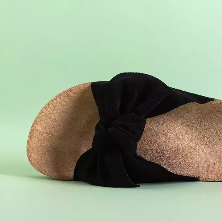 OUTLET Черные женские тапочки с бантом Sun and Fun - Обувь