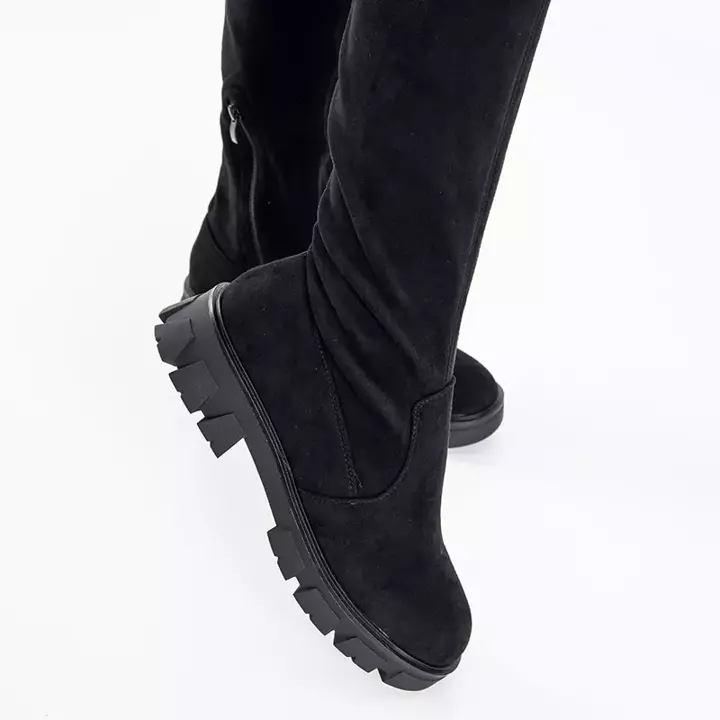 OUTLET Eco - черные замшевые ботинки на плоской подошве выше колена. Engi- Обувь