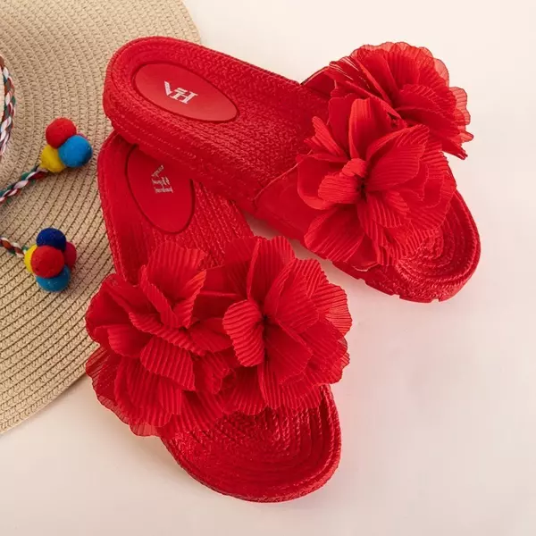 OUTLET Красные женские тапочки с цветами Памелина - Туфли