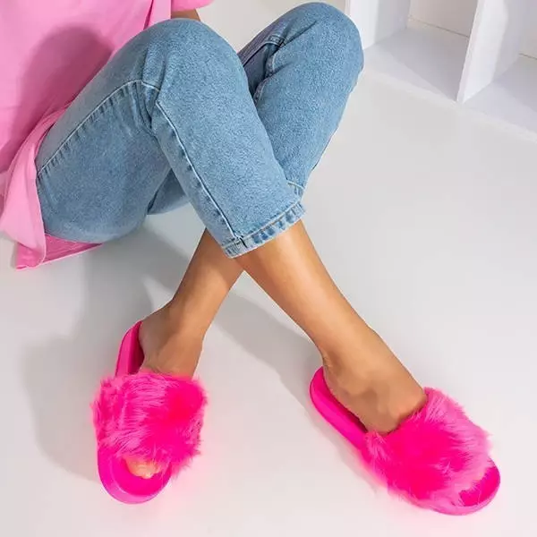 OUTLET Неоново-розовые тапочки с мехом Millie- Обувь