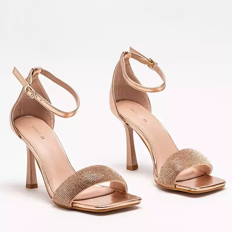 OUTLET Розовые с золотом женские босоножки на высоком каблуке Enedi - Обувь