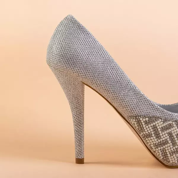 OUTLET Серебряные блестящие туфли-лодочки на каблуке Cecile - Туфли