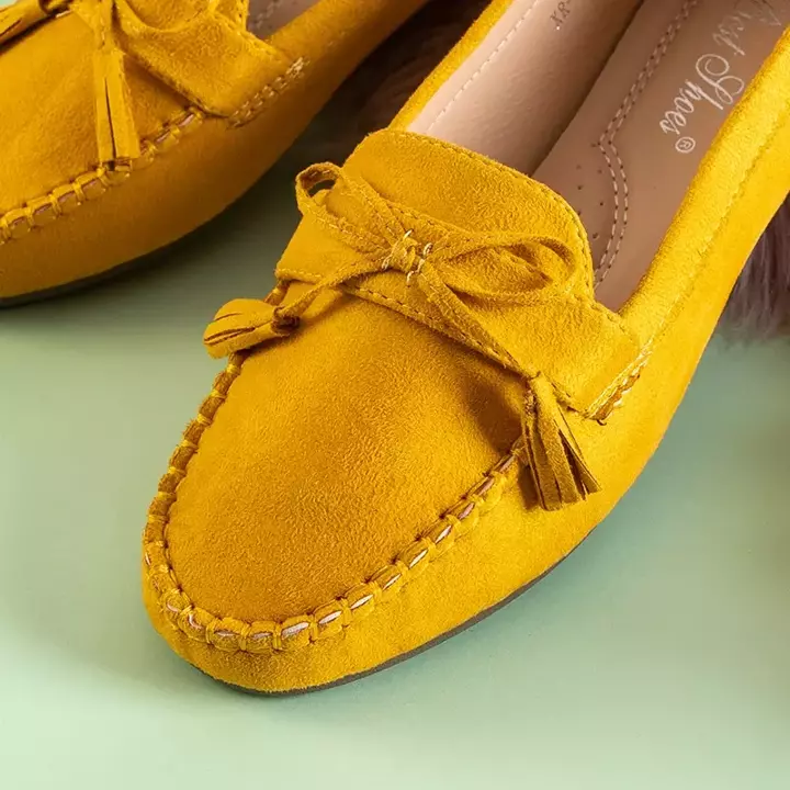 OUTLET Женские мокасины желтого цвета с бантом и бахромой Igeli - Обувь