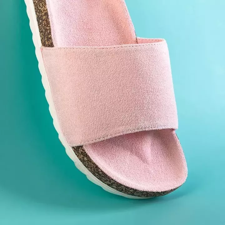 OUTLET Женские тапочки из эко-замши светло-розового цвета на плоской подошве Silveria - Обувь