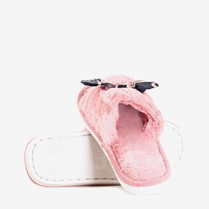 Розовые женские тапочки с мехом Worren - Обувь