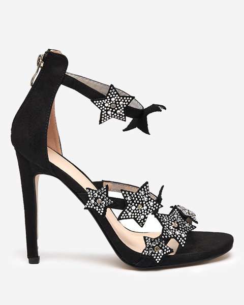 Royalfashion Черные женские сандалии на шпильке со звездами Stareli