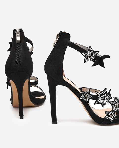 Royalfashion Черные женские сандалии на шпильке со звездами Stareli