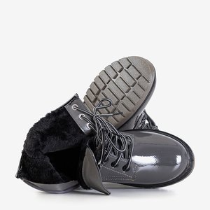 Темно-серые женские лакированные ботинки Lesita