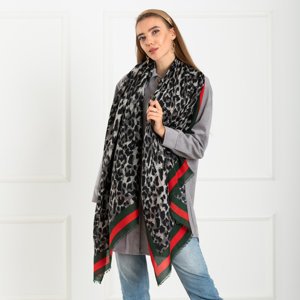 Темно-серый женский шарф с леопардовым принтом