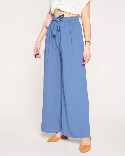 Женские синие широкие брюки палаццо - Одежда