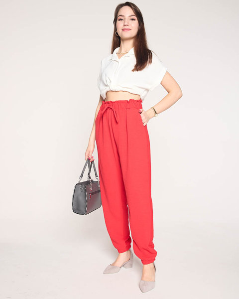Женские тканевые брюки красного цвета PLUS SIZE - Одежда