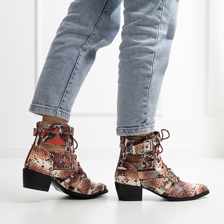 Червоні жіночі ковбойські черевики з анімалістичним принтом Isodal