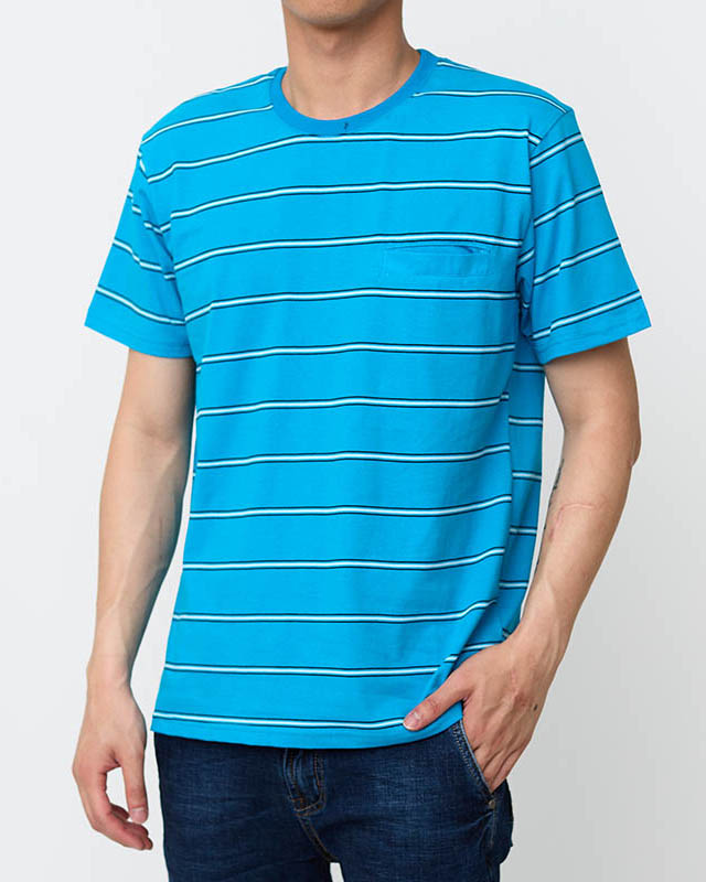 Чоловіча синя бавовняна футболка в смужку - Одяг