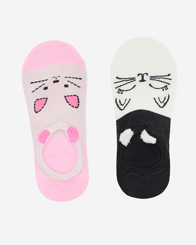 Рожеві та чорні жіночі шкарпетки з принтом з 2 котами/пакет - Нижня білизна