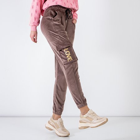 Жіночі коричневі спортивні штани із золотими написами - Одяг
