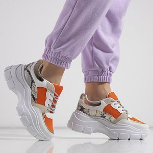 Біло-помаранчеві жіночі кросівки з тваринним принтом Erwina - Взуття