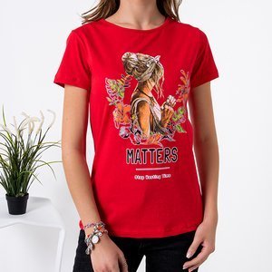 Червона жіноча футболка з принтом