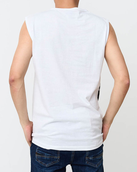 Чоловіча біла футболка без рукавів з принтом - Одяг