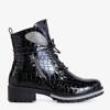 Чорні лаковані жіночі черевики з тисненням під шкіру змії Exione - Взуття