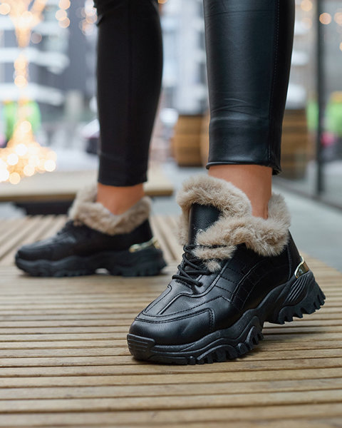 Чорні жіночі утеплені кросівки з оздобленням Flixi