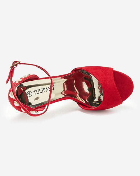 OUTLET Червоні жіночі босоніжки на високому каблуці еко замша Sariel - Взуття