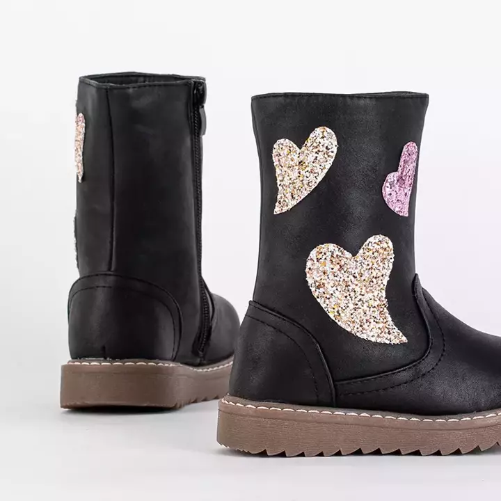 OUTLET Чорні дитячі чоботи з сердечками Harri- Shoes