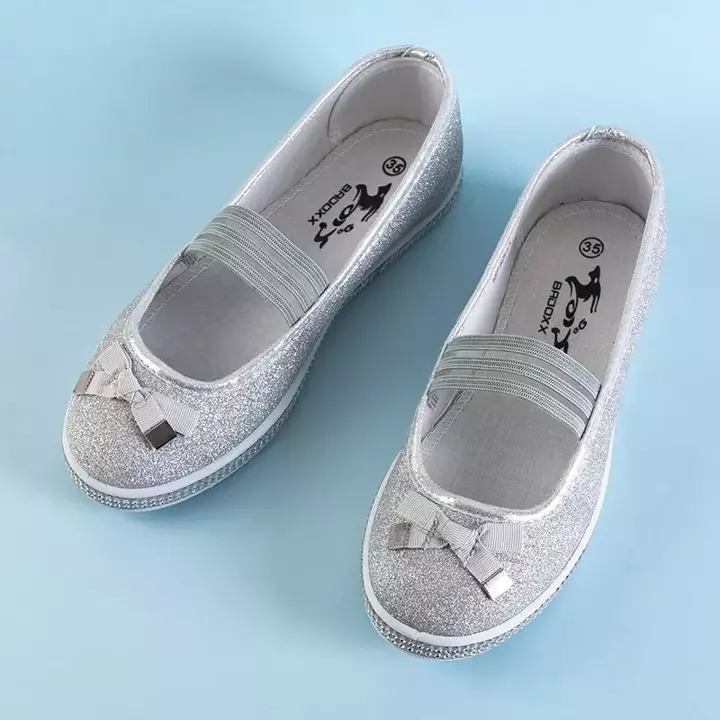 OUTLET Дитячі срібні парчеві балетки з бантом Trylina - Взуття