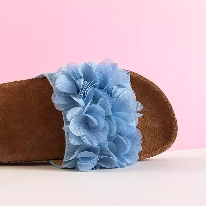 OUTLET Сині жіночі тапочки Аліна з квітами - Взуття