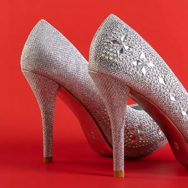 OUTLET Срібні жіночі туфлі на шпильці з прикрасами Polinari - Взуття