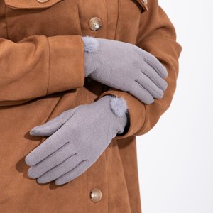 Світло-сірі жіночі рукавиці з помпоном