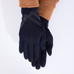 Темно-сині жіночі рукавиці з оздобленням