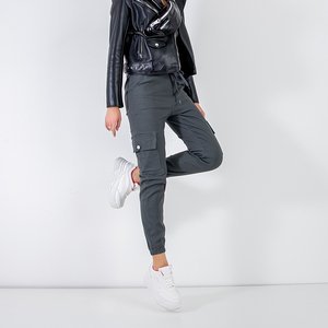 Темно-сірі жіночі штани-карго з кишенями - Одяг