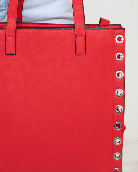 Жіноча червона сумка-шоппер з люверсами - Аксесуари
