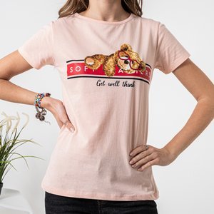Жіноча рожева бавовняна футболка з принтом - Одяг