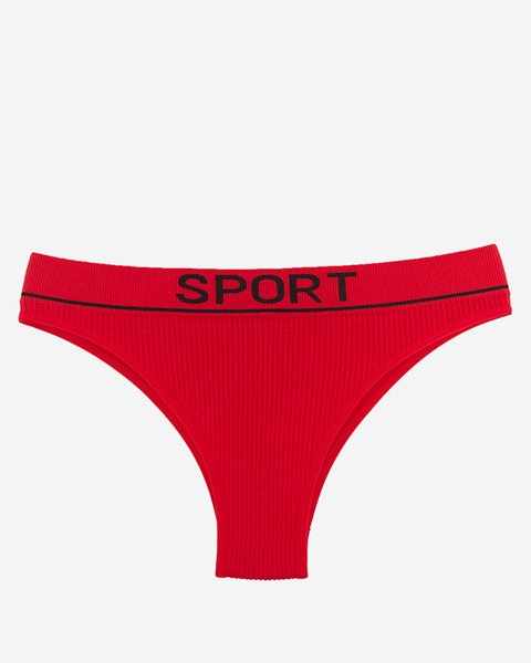 Жіночі червоні трусики в рубчик зі спортивними написами - Нижня білизна