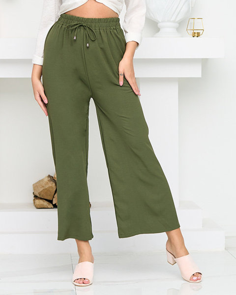 Жіночі зелені широкі штани палаццо. Одяг